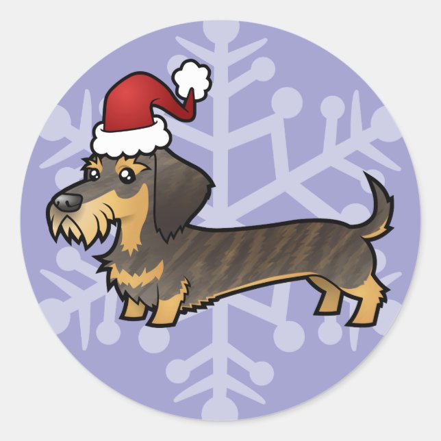 Sticker Rond Dachshund de Noël (cheveux filaires) (Devant)