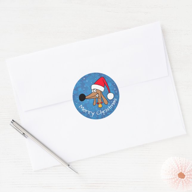 Sticker Rond Dachshund de Noël festif (Enveloppe)