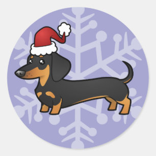Sticker Rond Dachshund de Noël (manteau lisse)