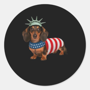 Sticker Rond Dachshund Dog 4 juillet Drapeau Américain Cadeaux 