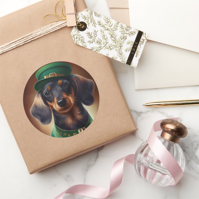 Sticker Rond Dachshund Dog en tenue de la Saint Patrick (Cadeaux)