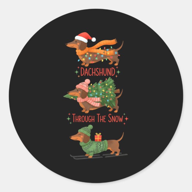 Sticker Rond Dachshund Dogs Christmas Sweater Dachshund Through (Devant)