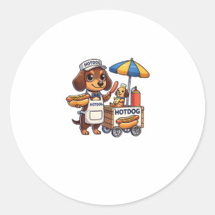 Sticker Rond Dachshund Doxie Doxie Saucisse Hotdog Sandwich