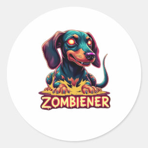 Sticker Rond Dachshund Doxie Wiener Saucage Zombie Chien Hallow