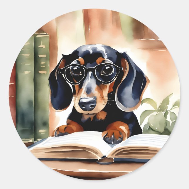 Sticker Rond Dachshund en aquarelle (Devant)
