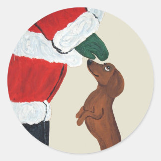 Sticker Rond Dachshund Et Père Noël