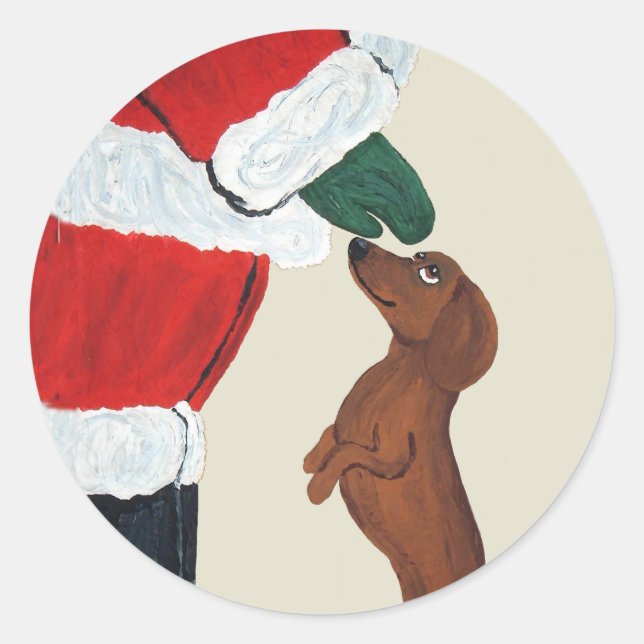 Sticker Rond Dachshund Et Père Noël (Devant)