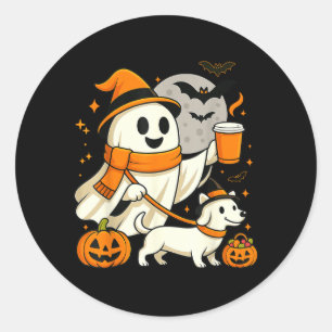 Sticker Rond Dachshund fantôme qui marche Saison chienne épouva