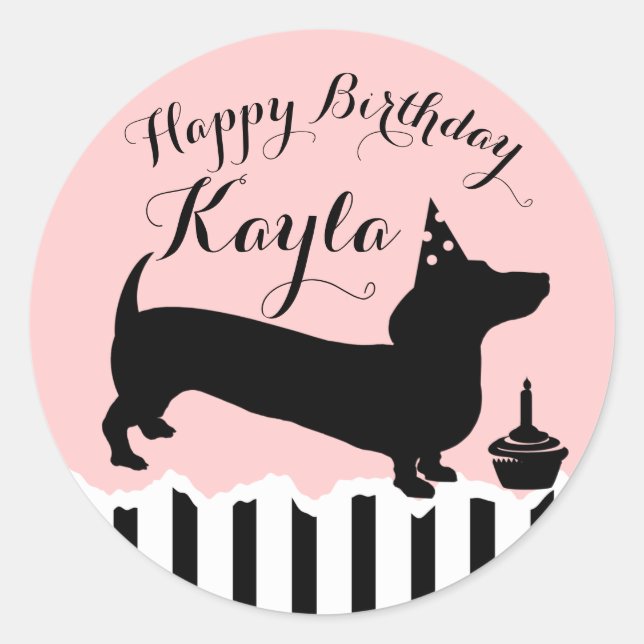 Sticker Rond Dachshund fête d'anniversaire (Devant)