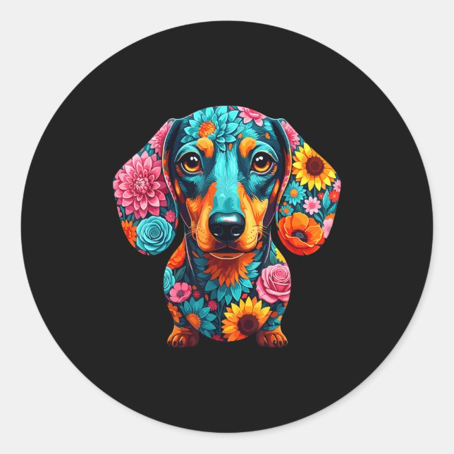 Sticker Rond Dachshund Flower Funny Dog  (Devant)
