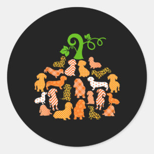 Sticker Rond Dachshund Forme Citrouille Carreaux Léopard Chien