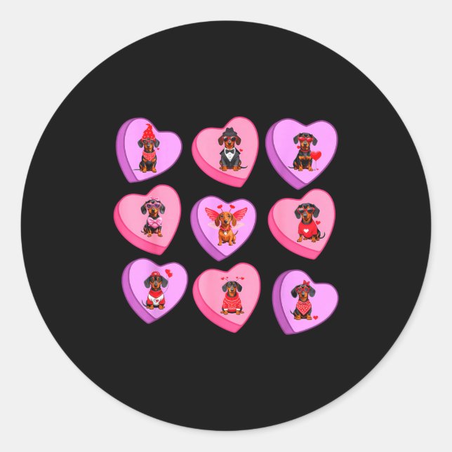 Sticker Rond Dachshund Hearts Candy Valentines Weiner Dog Pet L (Devant)