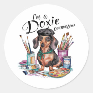 Sticker Rond Dachshund Je suis un Doxie Connoisseur