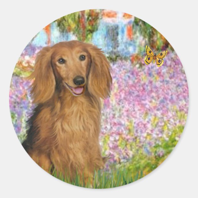 Sticker Rond Dachshund (LHSable) - Jardin (Devant)