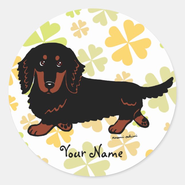Sticker Rond Dachshund Long Haired Black et Tan (Devant)