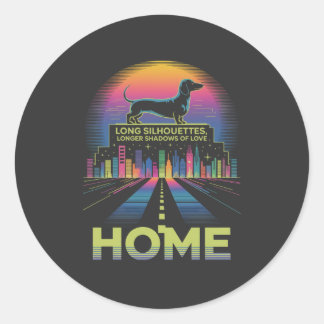 Sticker Rond Dachshund Long Silhouettes, Longer Shadows Of Love