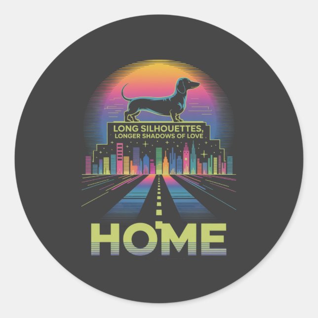 Sticker Rond Dachshund Long Silhouettes, Longer Shadows Of Love (Devant)