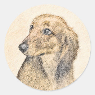 Sticker Rond Dachshund (Longhaerien) Peinture - Art Chien origi