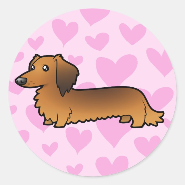 Sticker Rond Dachshund Love (longhair) (Devant)
