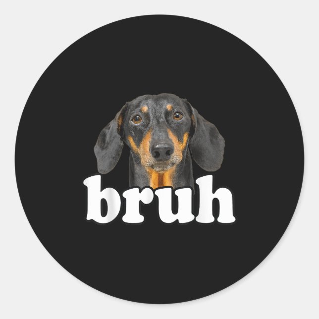 Sticker Rond Dachshund Mème Dit Bruh Funny Chien Sarcast (Devant)