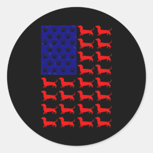 Sticker Rond Dachshund Mignon Drapeau Américain 4 Juillet