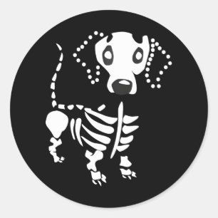 Sticker Rond Dachshund mignon Squelette Dachshund Wiener Chien