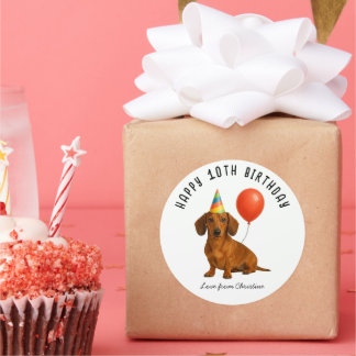 Sticker Rond Dachshund mignonne fête d'anniversaire faveurs
