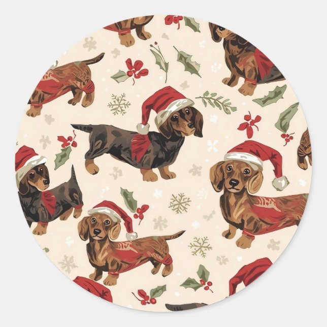 Sticker Rond Dachshund Noël (Devant)