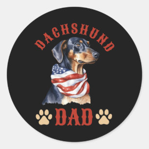 Sticker Rond Dachshund Papa Chien Fête des Pères 4 Juillet
