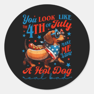 Sticker Rond Dachshund patriotique Quatre Juillet 4ème Drapeau