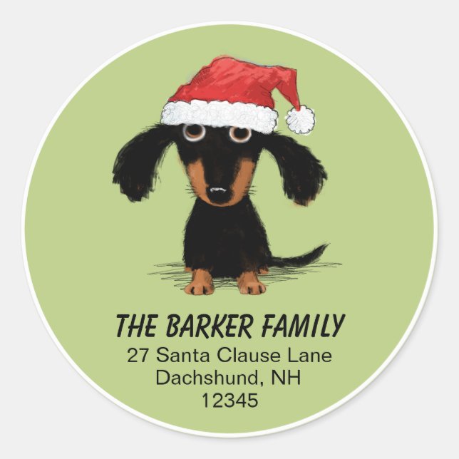 Sticker Rond Dachshund Père Noël Christmas Holiday Adresse de r (Devant)
