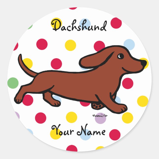 Sticker Rond Dachshund personnalisé en cours de dessin (Devant)