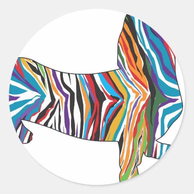 Sticker Rond Dachshund - Psychedelic Zbra Doxie (Devant)