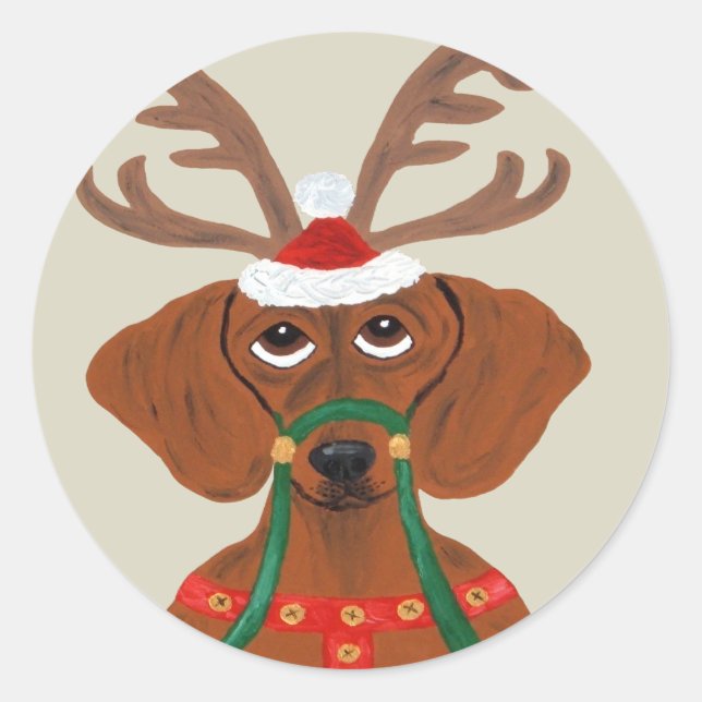 Sticker Rond Dachshund Reindeer (Devant)