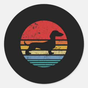 Sticker Rond Dachshund Retro Sunset Chien Daschund Classic