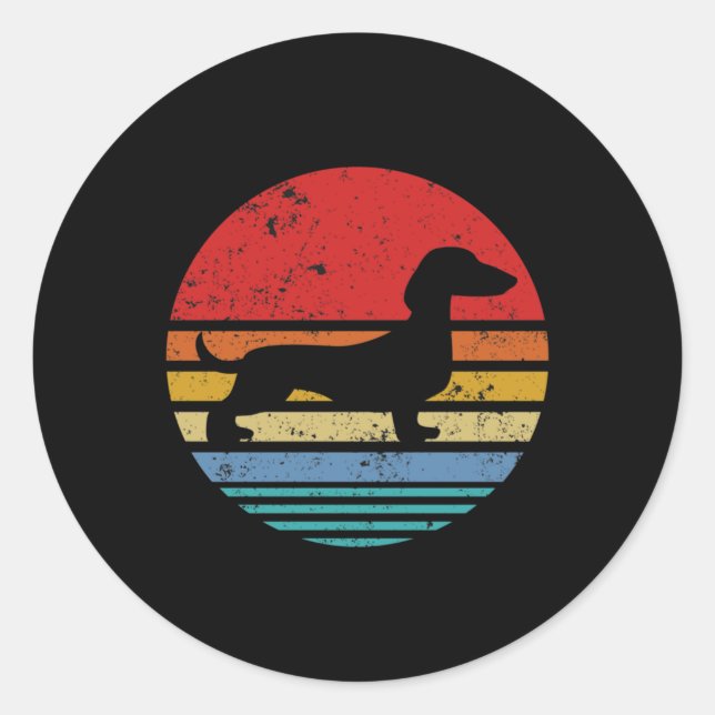 Sticker Rond Dachshund Retro Sunset Chien Daschund Classic (Devant)