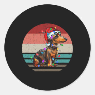 Sticker Rond Dachshund Retro Vintage Joyeux Noël Noël Noël Xmas