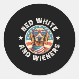 Sticker Rond Dachshund Rouge Blanc Et Wieners Weiner Chien 4