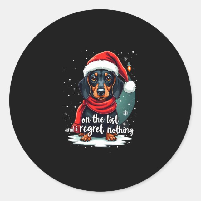 Sticker Rond Dachshund Santa On The Naughty List Dachshund Chri (Devant)