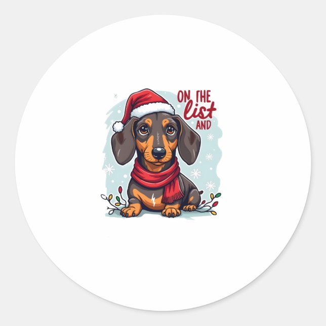 Sticker Rond Dachshund Santa On The Naughty List Dachshund Chri (Devant)