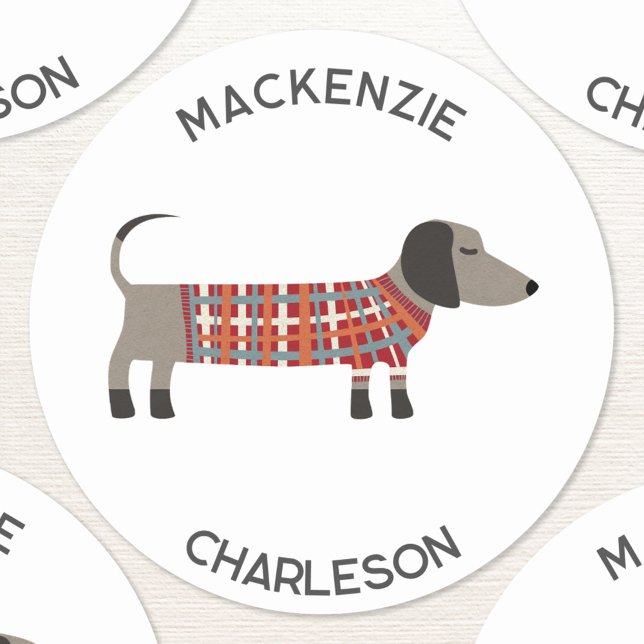 Sticker Rond Dachshund Saucage Wiener Chien Personnalisé (Fun Dachshund Wiener Sausage dog personalized custom name or text round sticker)