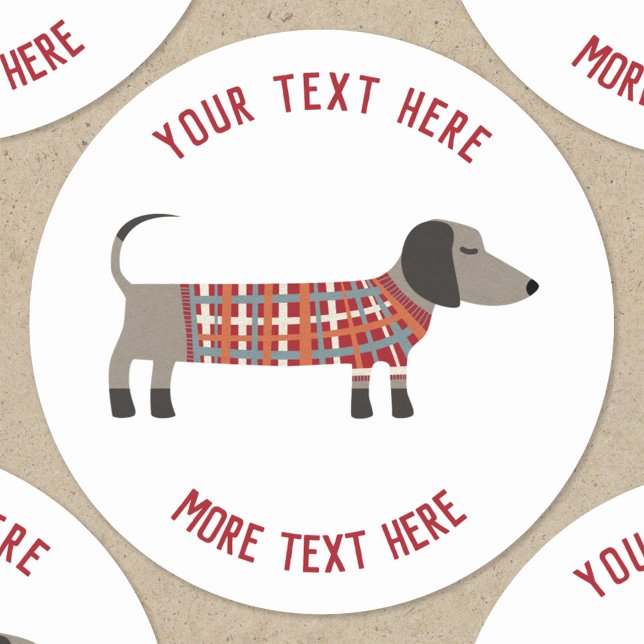 Sticker Rond Dachshund Saucisse Wiener Chien Texte Personnalisé (Dachshund Wiener Sausage Dog custom text stickers)