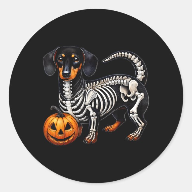 Sticker Rond Dachshund squelette Jack O Lantern Drôle de chien  (Devant)