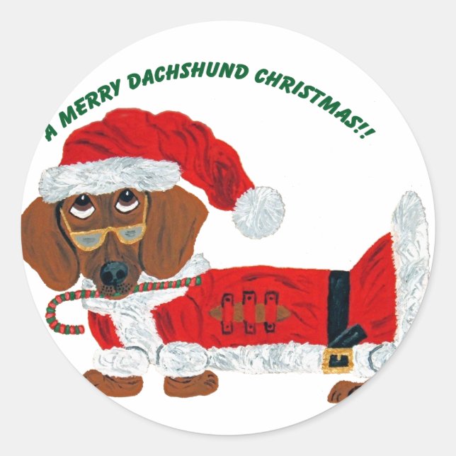 Sticker Rond Dachshund Sucre de canne Père Noël (Devant)