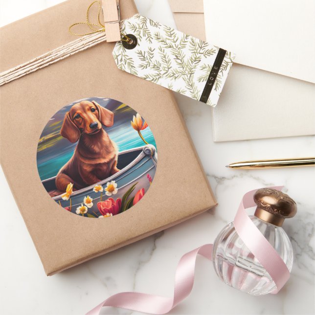 Sticker Rond Dachshund sur une pagaie : une aventure Pittoresqu (Cadeaux)