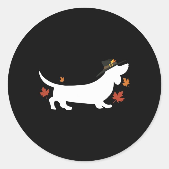 Sticker Rond Dachshund Thanksgiving Pèlerin d'Automne  (Devant)
