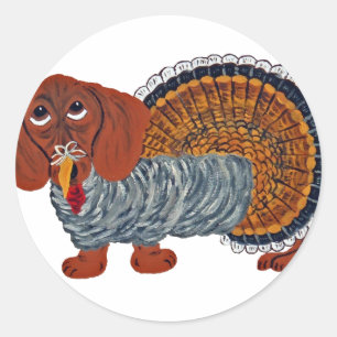 Sticker Rond Dachshund Thanksgiving Turquie