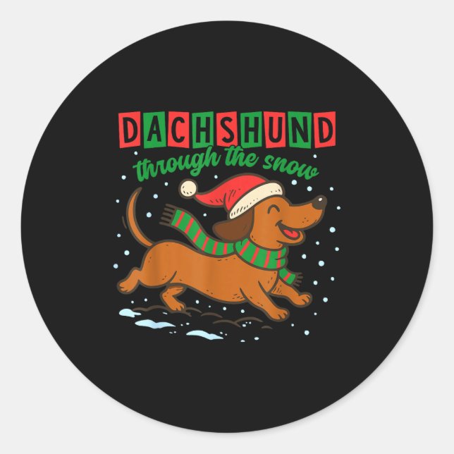 Sticker Rond Dachshund Through The Snow Funny Christmas Wiener  (Devant)