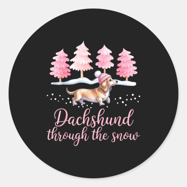 Sticker Rond Dachshund Through The Snow Wiener Dog Christmas  (Devant)