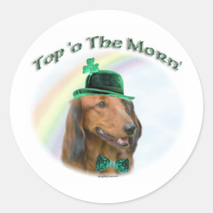 Sticker Rond Dachshund Top of the Morn'; Dachshund St. Patrick
